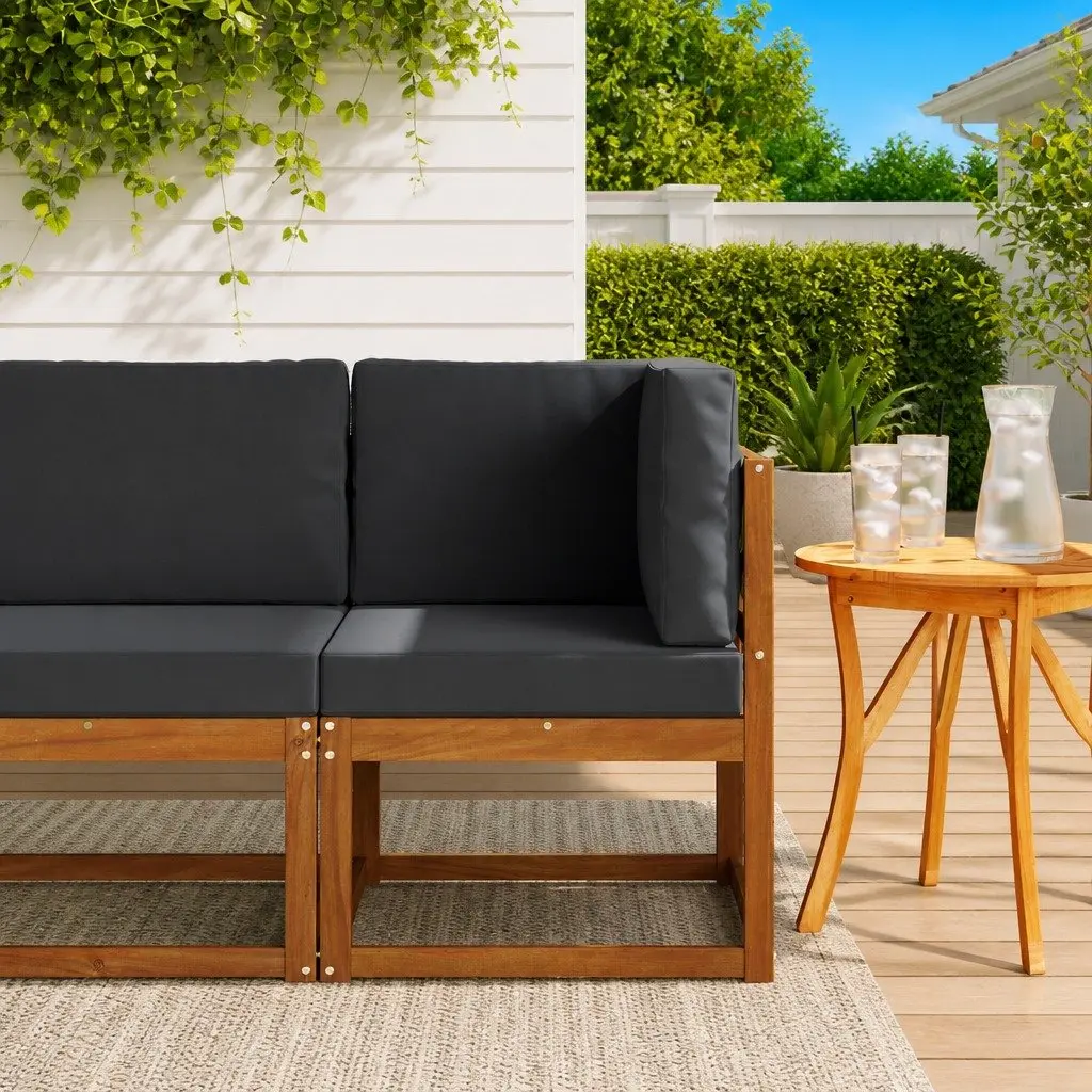 Outdoor Corner Sofa Modular Garden Sectional Seating Acacia Wood Patio Furniture