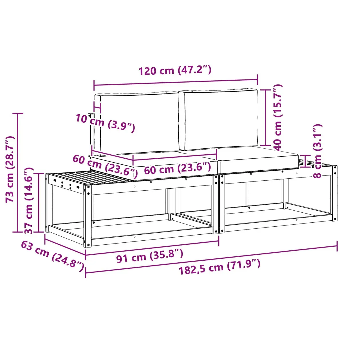 Brown Modular Outdoor Sofa 2 Piece Seating Unit