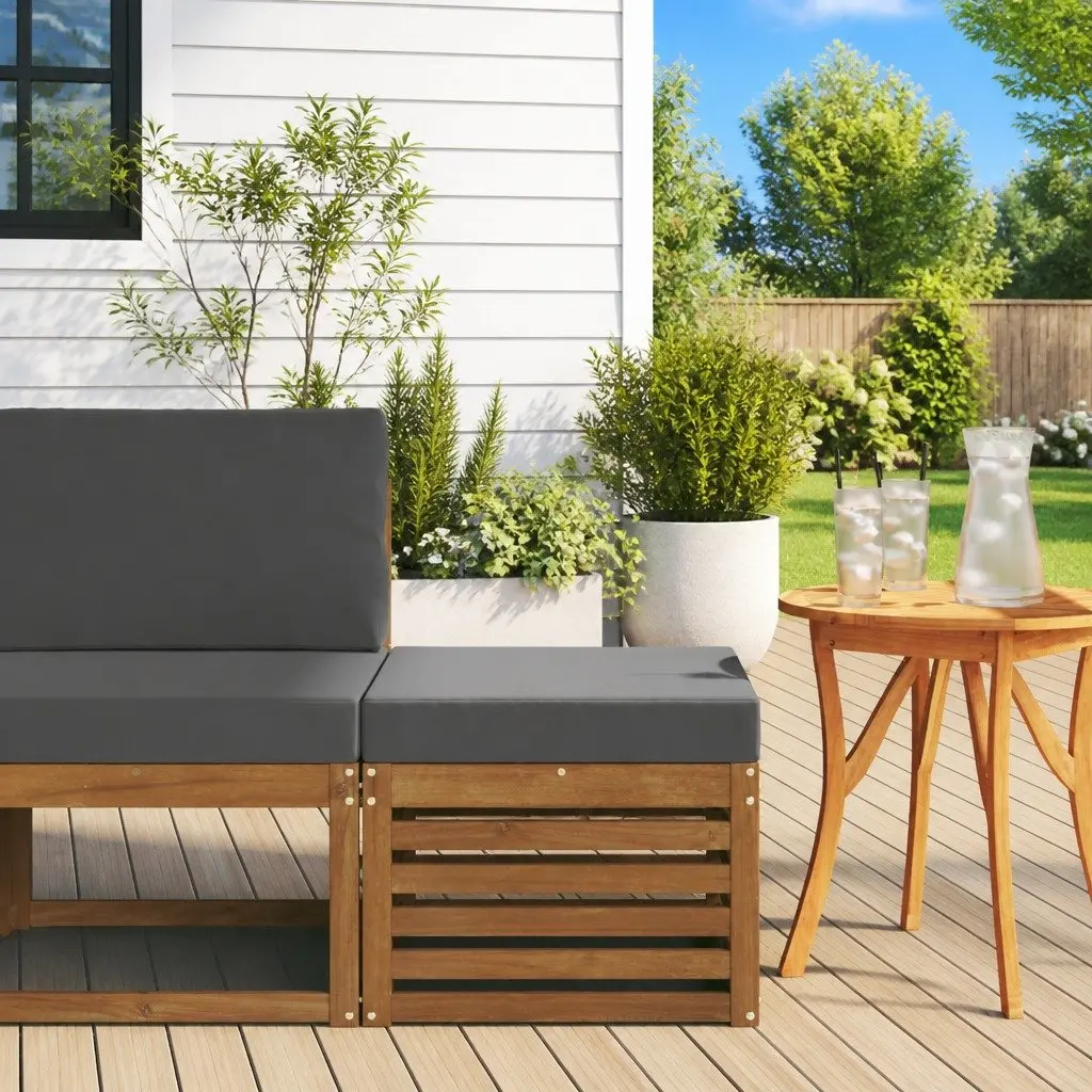 Solid Acacia Wood Footstool for Outdoor Spaces