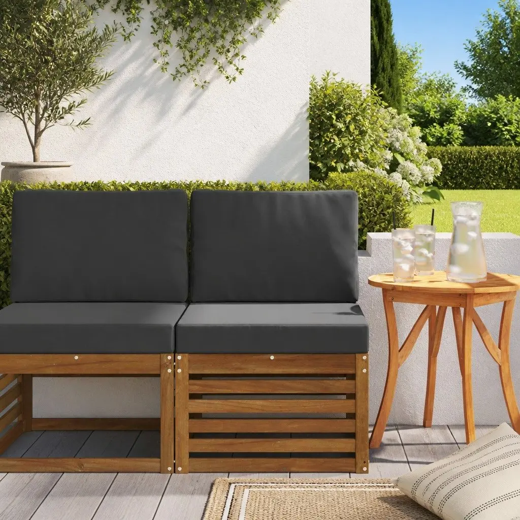 Brown Outdoor Middle Sofa with Solid Acacia Wood