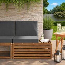 Outdoor End Sofa Brown Solid Acacia Wood Garden Sectional Seating Unit