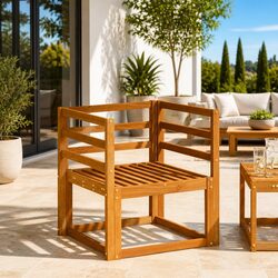 Set of 2 Armrests in Natural Acacia Wood for Outdoor Seating