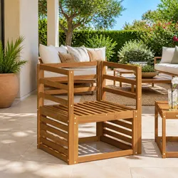 Durable Brown Engineered Wood Armrests for Outdoor Sofas