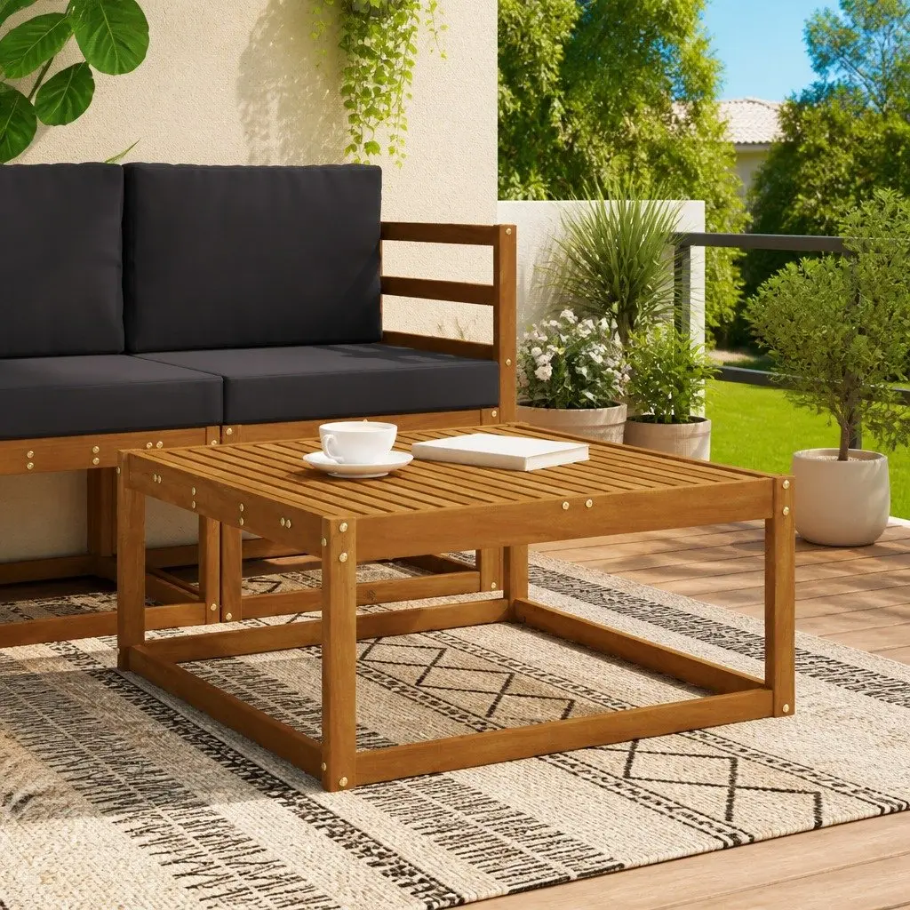 Outdoor Garden Table Natural 79 x 79 x 37 cm Patio Side Table Slatted Design