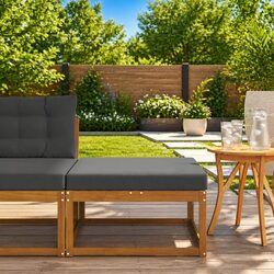 Modern Brown Slatted Outdoor Footstool for Patio