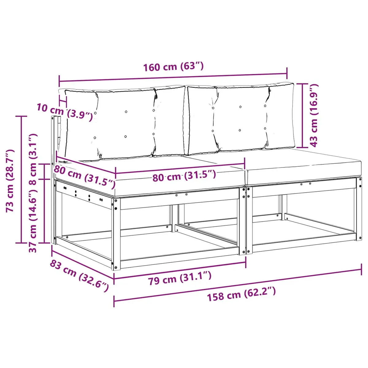 Brown Modular Outdoor Middle Sofa 2 Piece