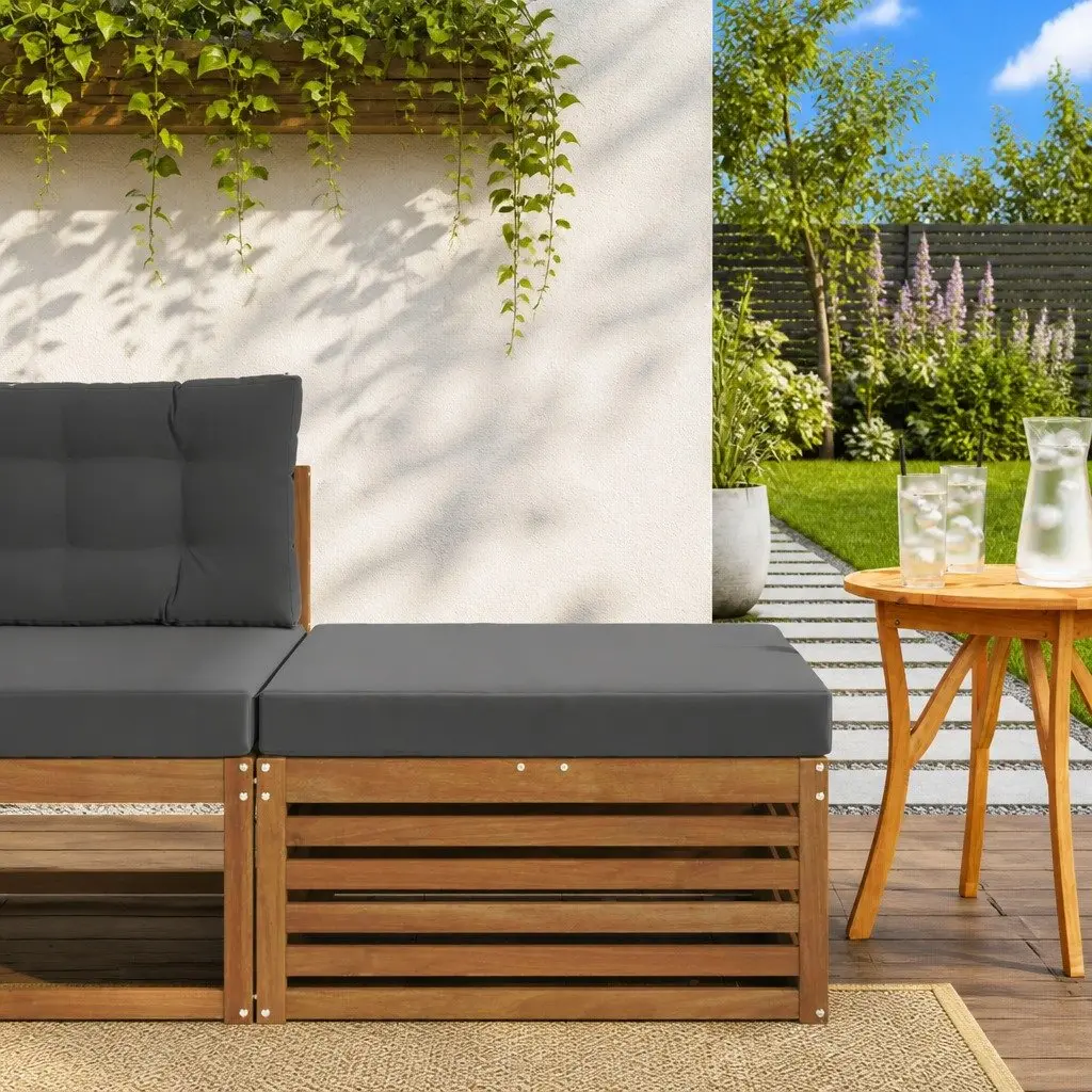 Outdoor Footstool Solid Wood Garden Patio Furniture Brown Slatted Design