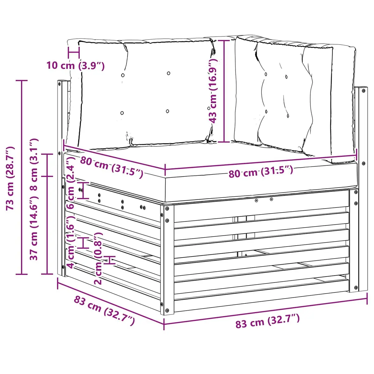 Solid Wood Outdoor Corner Sofa for Patios