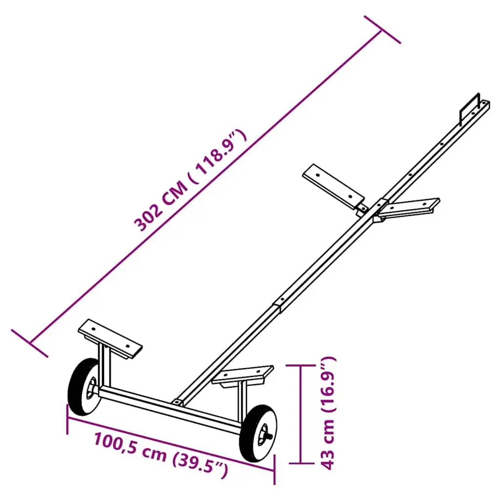 Boat Trailer Adjustable Frame Pneumatic Tyres Black 160 kg Capacity for Small Vessels