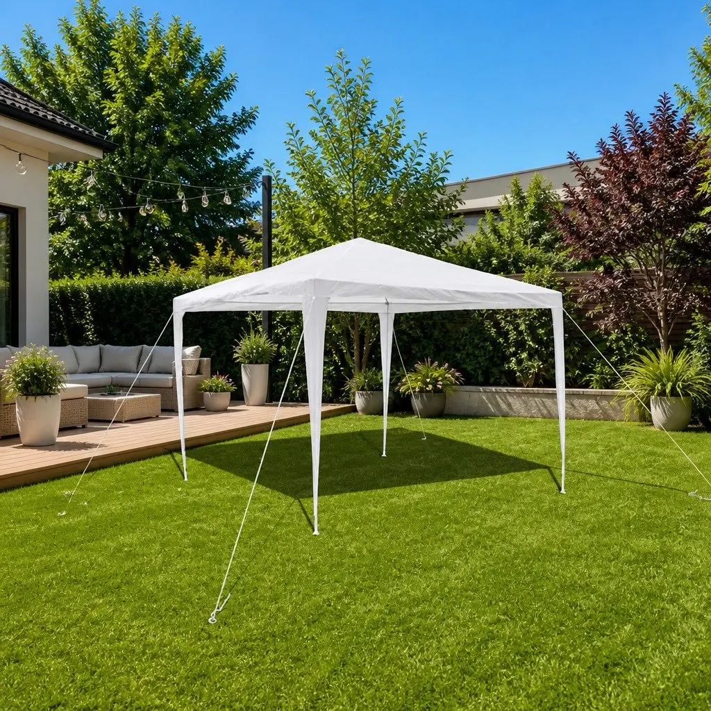 Garden Gazebo Pavilion Steel Frame 3x3m White Polyethylene Tarp