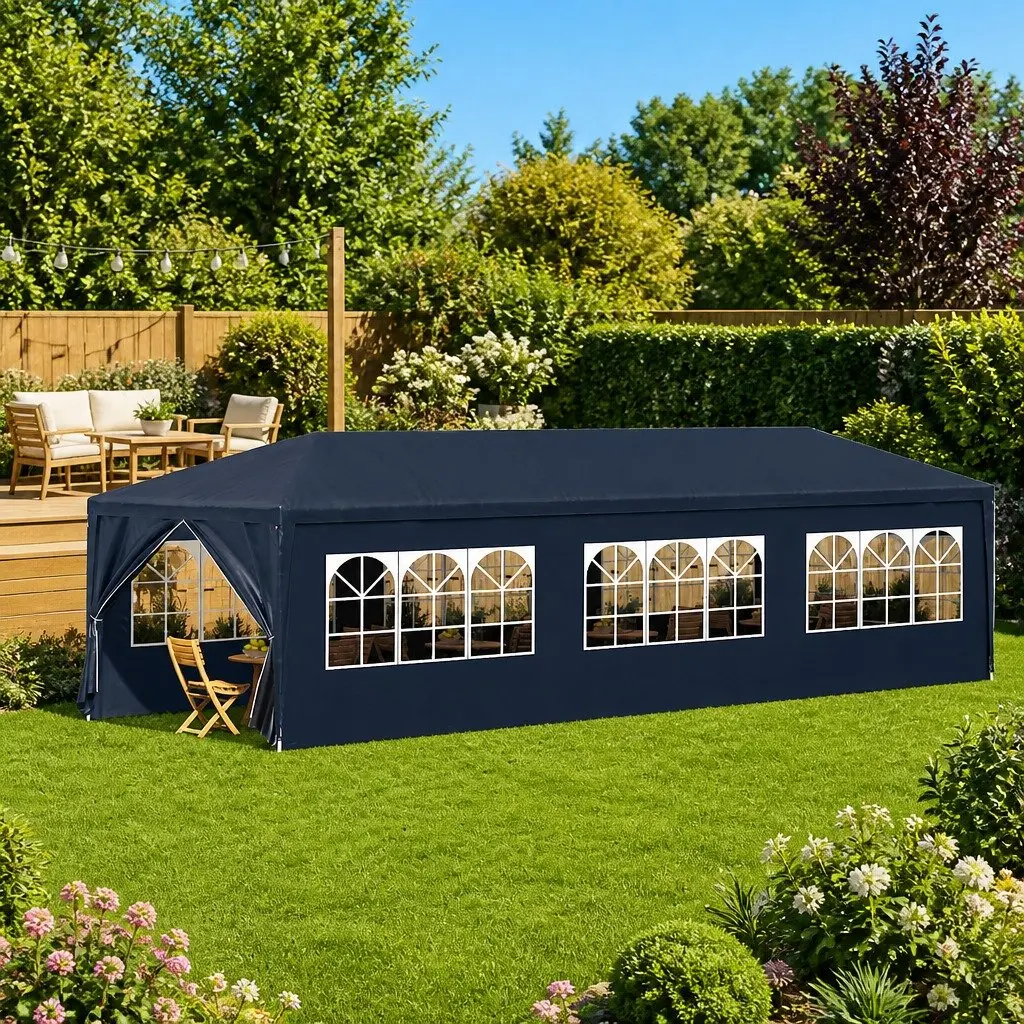 Party Tent Polyethylene 3x9m Blue Outdoor Gazebo with Panels Door