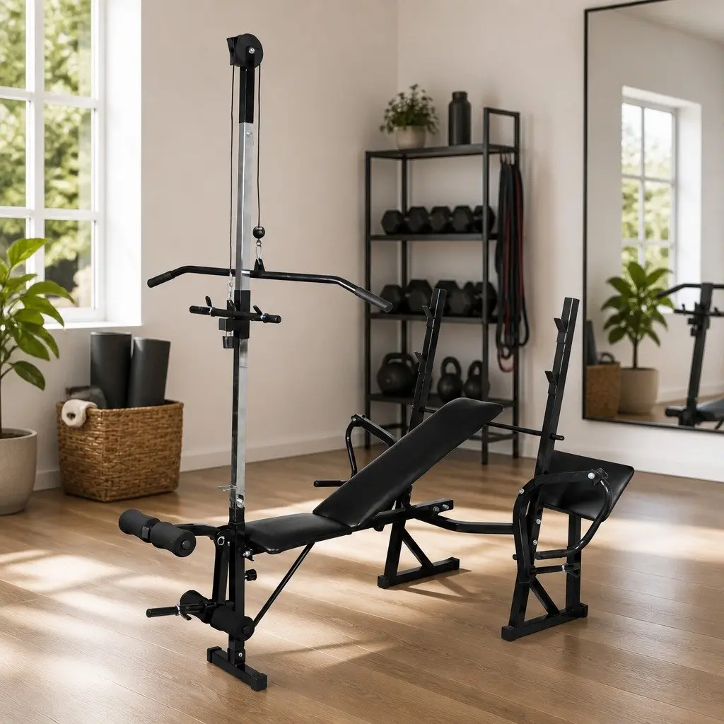 Fitness Workout Bench Grey Home Gym Exercise Equipment Weightlifting Station