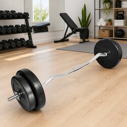 High-Quality Curl Bar with 30kg Weight Plates Set