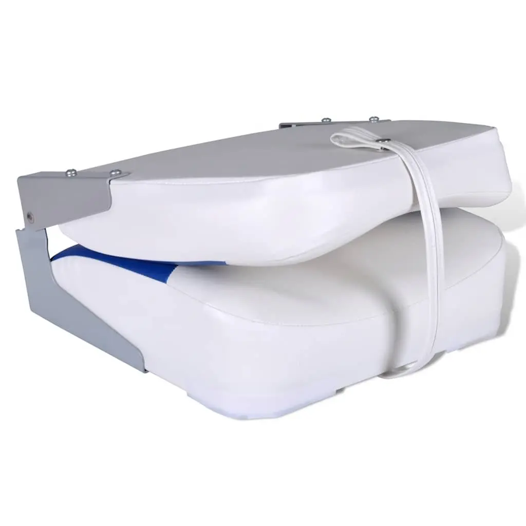 Boat Seat Foldable Backrest Blue White Pillow Watercraft Marine Chair