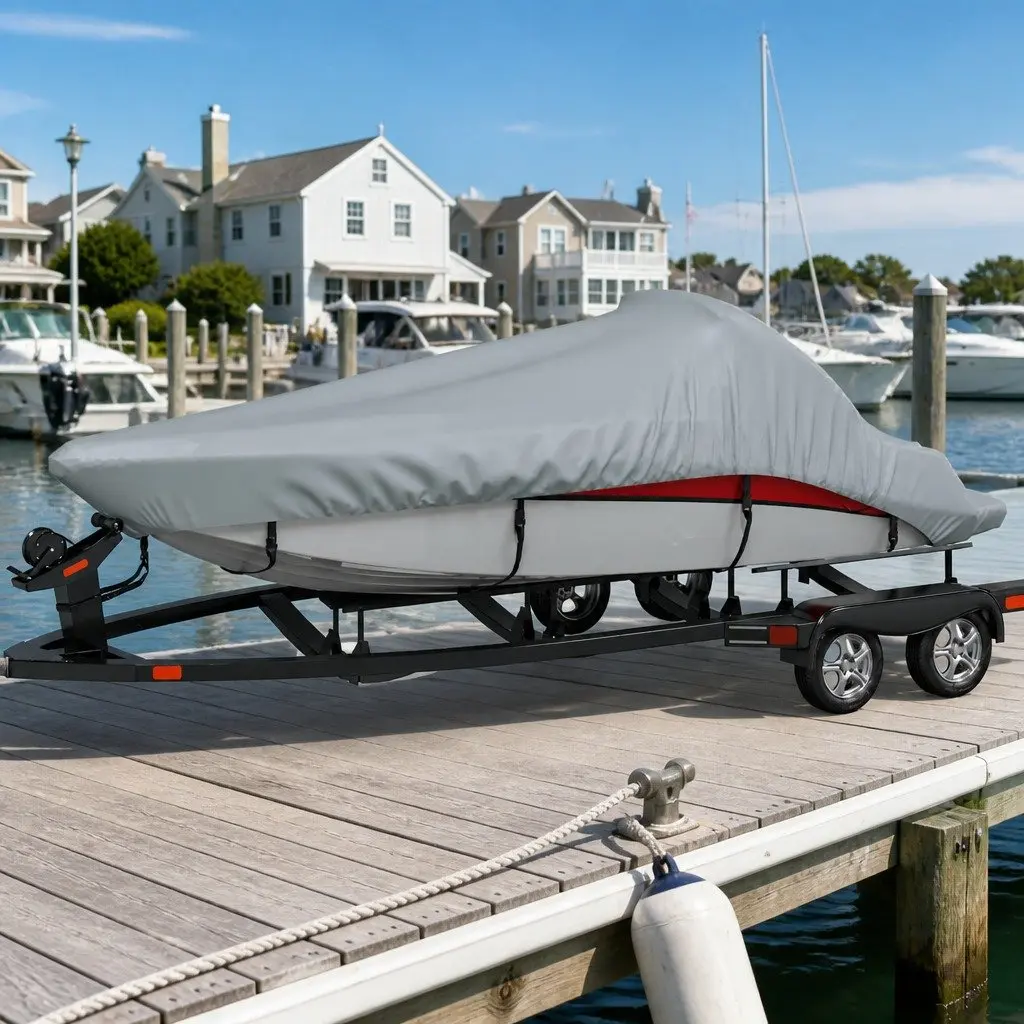 Heavy Duty Grey Boat Storage Cover with Water Repellent Fabric