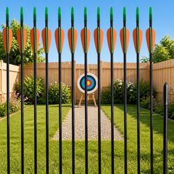 30-Inch Fiberglass Recurve Bow Arrows - 12 Pack