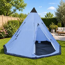 Durable 4-Person Blue Tipi Tent for Camping Adventures