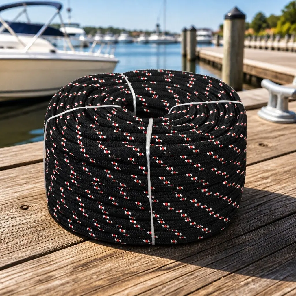 Marine Rope 50m Black 10mm Polypropylene Floating Wear Resistant for Dock Lines Boating Rigging