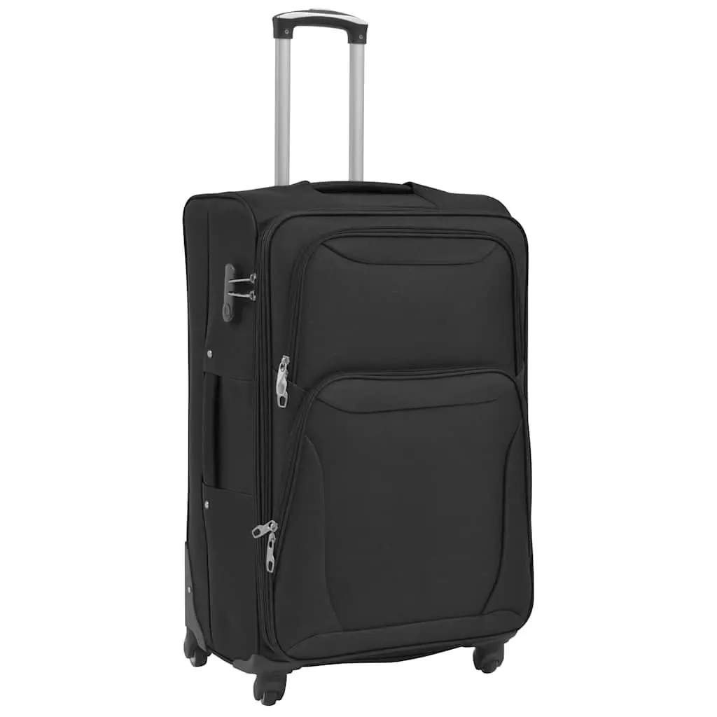 3 Piece Black Soft Case Trolley Luggage Set
