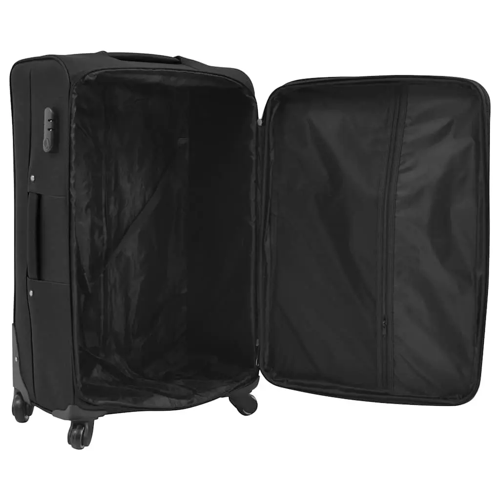 3 Piece Black Soft Case Trolley Luggage Set