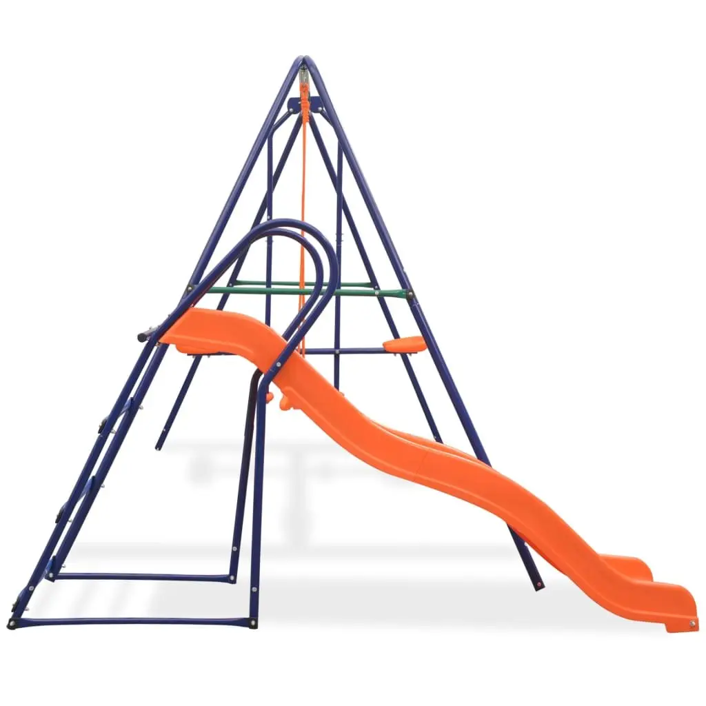 Swing Set with Slide 3 Seats Orange Outdoor Garden Kids Playground Backyard