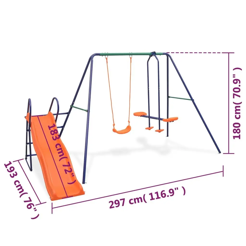Swing Set with Slide 3 Seats Orange Outdoor Garden Kids Playground Backyard