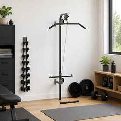 Wall-Mounted Home Gym with Dual Pulleys Lat Pull-Down Bar Cable Pull-Up