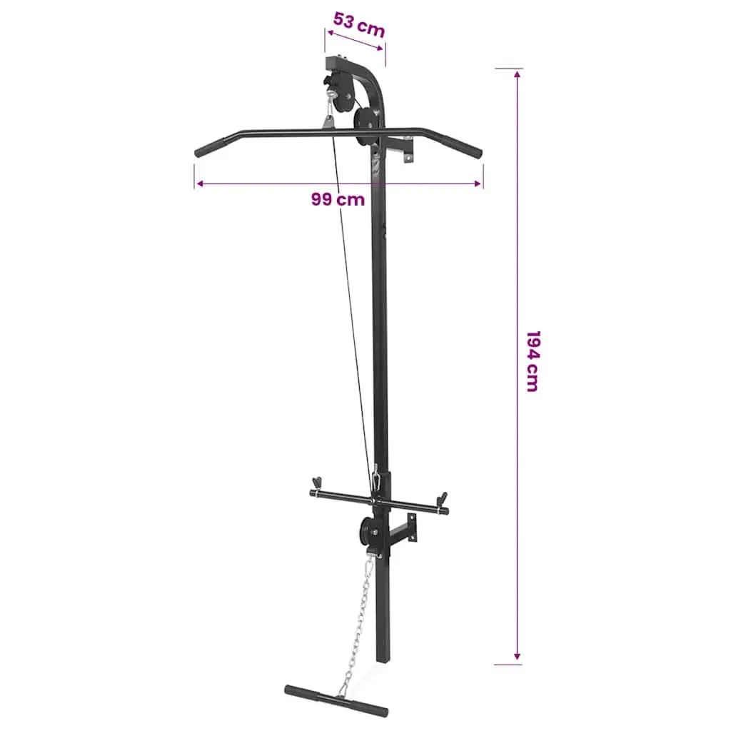 Wall-Mounted Home Gym Steel Black Dual Pulleys Lat Pull-Down Bar Cable Pull-Up