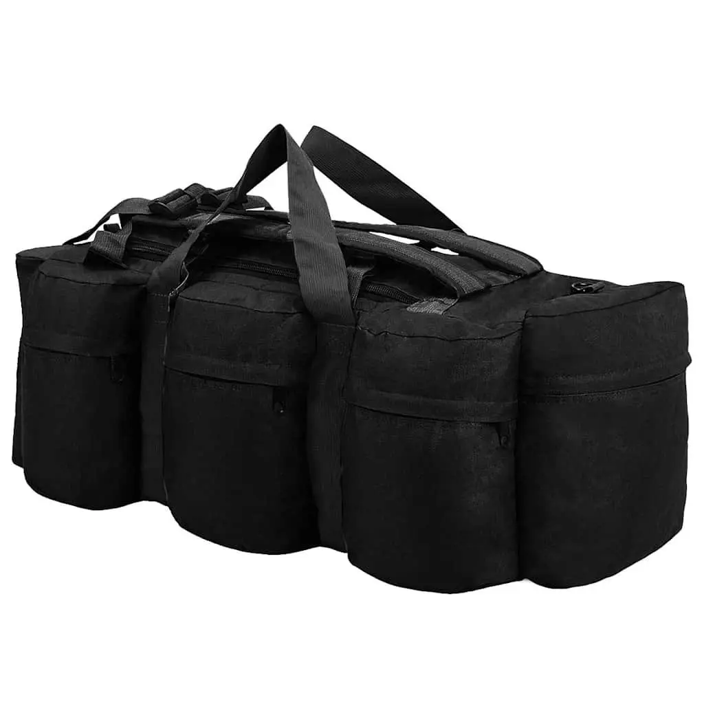 Duffel Bag Coated Oxford Fabric 45L Black Army Style 3-in-1 Shoulder Backpack
