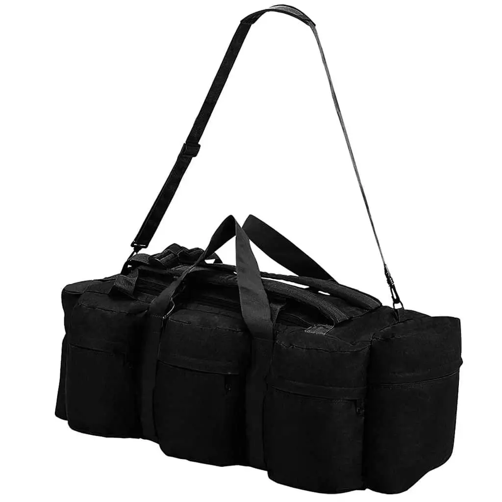 Duffel Bag Coated Oxford Fabric 45L Black Army Style 3-in-1 Shoulder Backpack