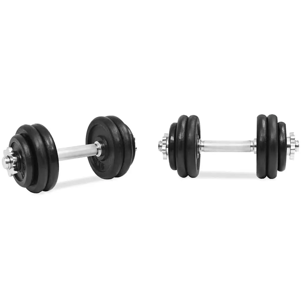 Dumbbell Set Cast Iron 30kg Adjustable Black Weight Plates Spinlock Collars