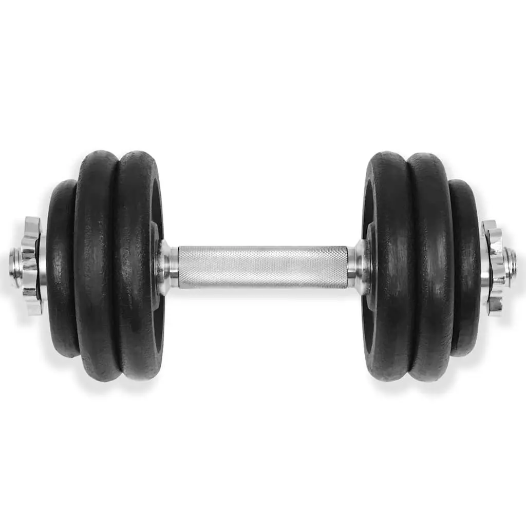 Dumbbell Set Cast Iron 30kg Adjustable Black Weight Plates Spinlock Collars