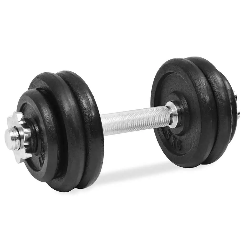 Dumbbell Set Cast Iron 30kg Adjustable Black Weight Plates Spinlock Collars