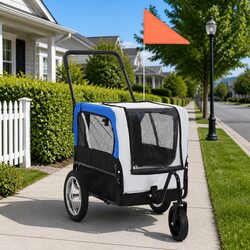 2-in-1 Pet Bike Trailer Jogging Stroller Conversion Dual Entry Dog Cart Grey