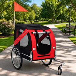 Pet Bike Trailer Dog Bicycle Tow Behind Carrier Foldable Dual Entry Mesh Windows