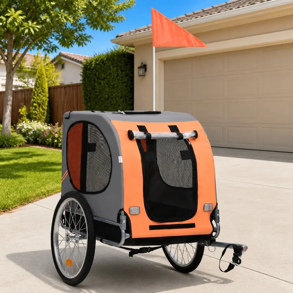 Dog Bike Trailer Steel Oxford Foldable Grey