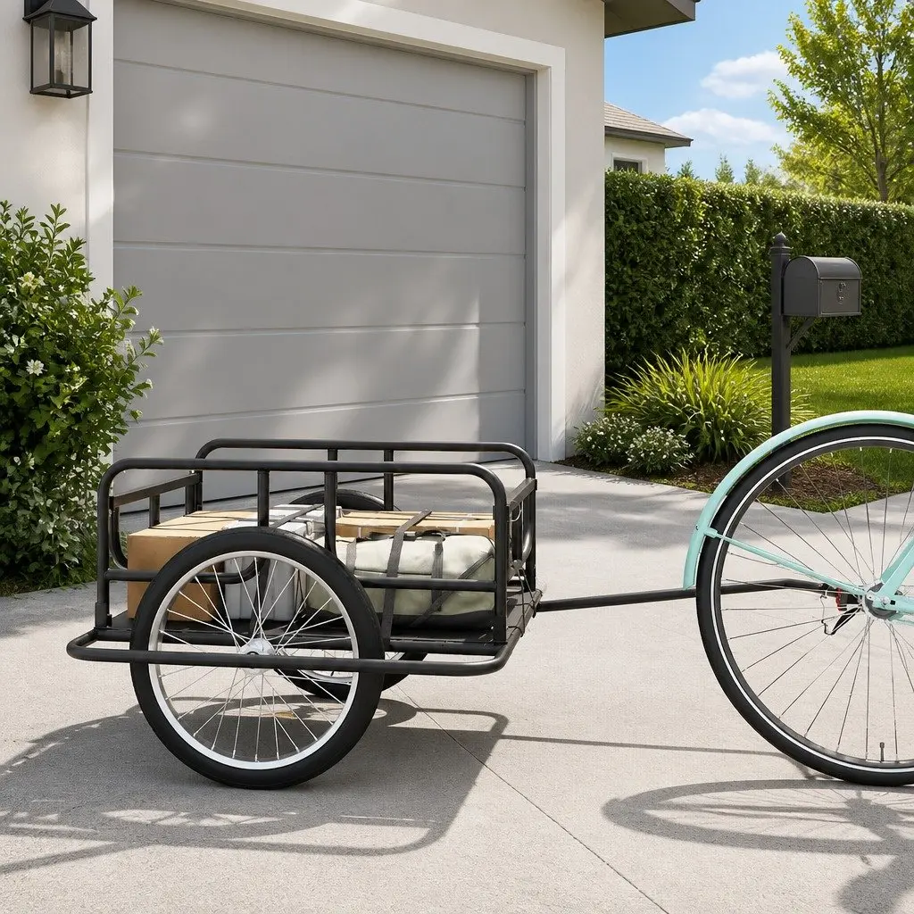 Two-Wheeled Cargo Bike Trailer with Quick-Release Hitch