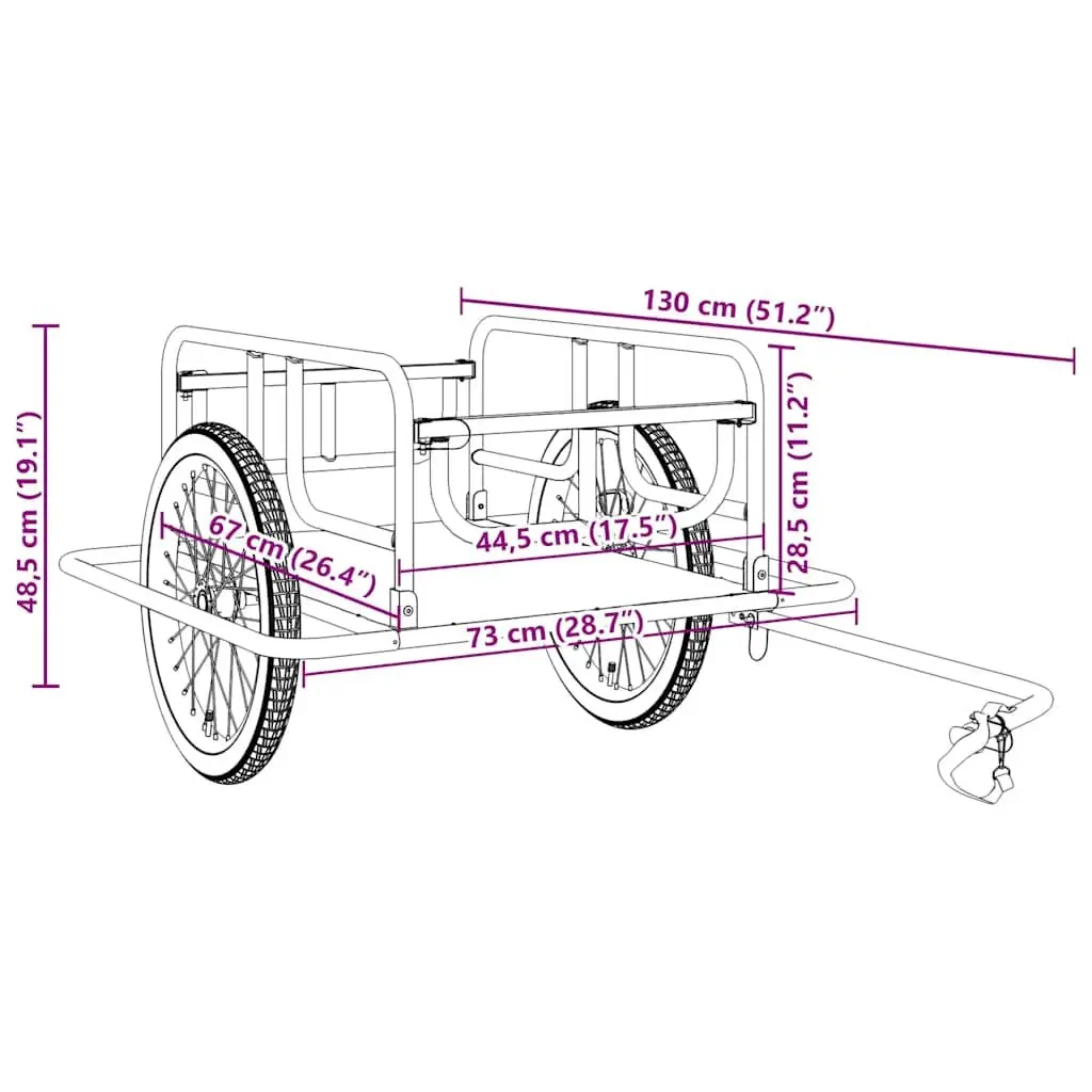 Bike Trailer Steel Frame Two-Wheeled Cargo Hauler Foldable Black