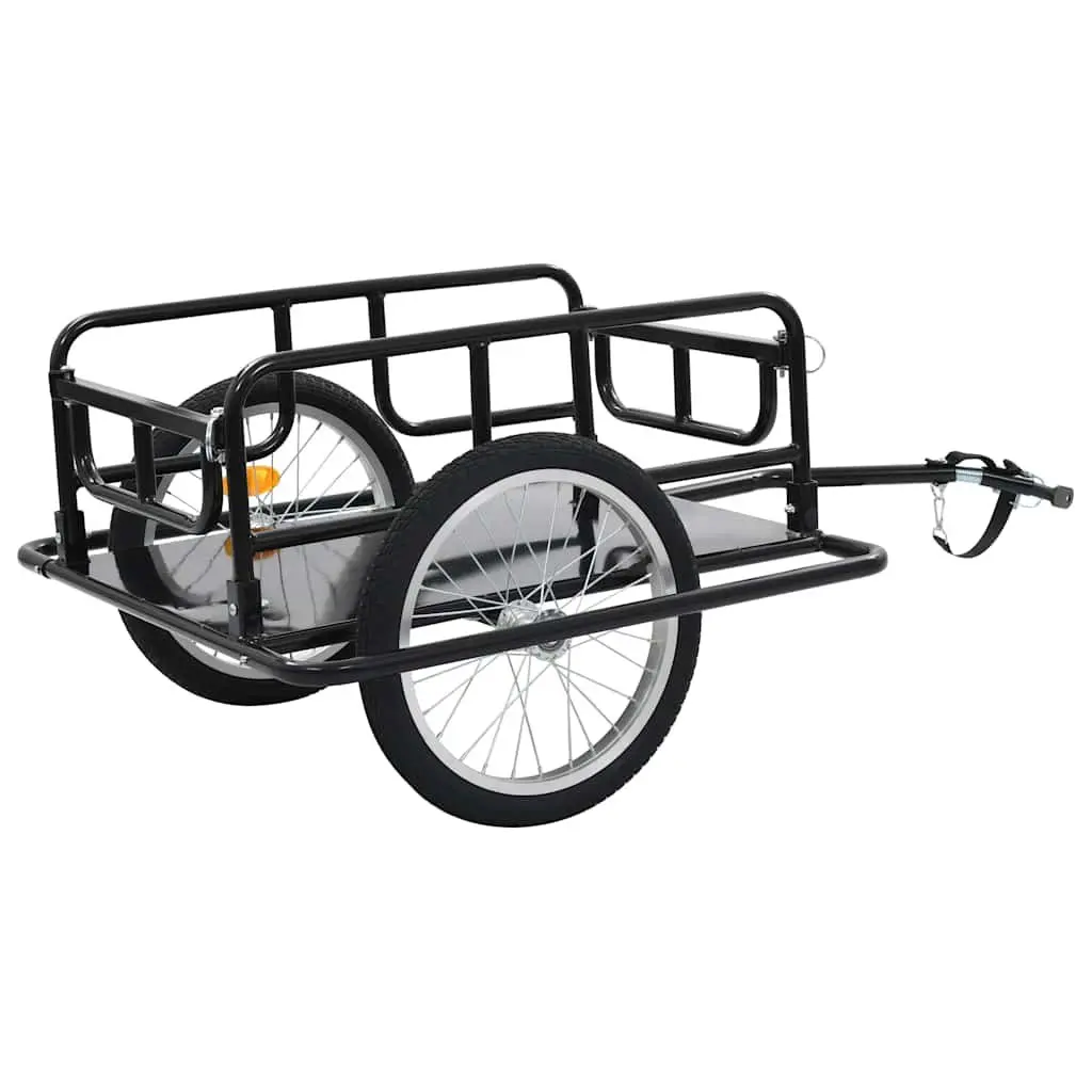 Bike Trailer Steel Frame Two-Wheeled Cargo Hauler Foldable Black