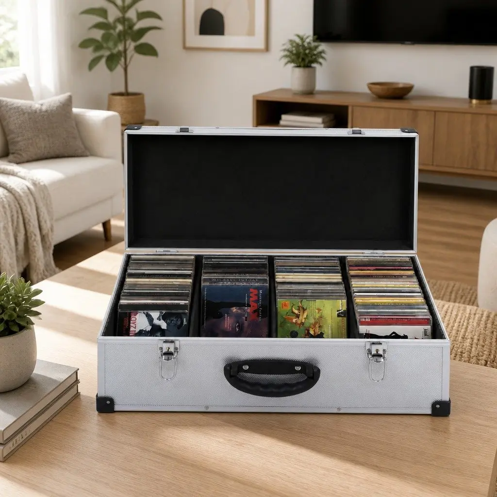 Silver CD Storage Case for 80 Discs with Lock