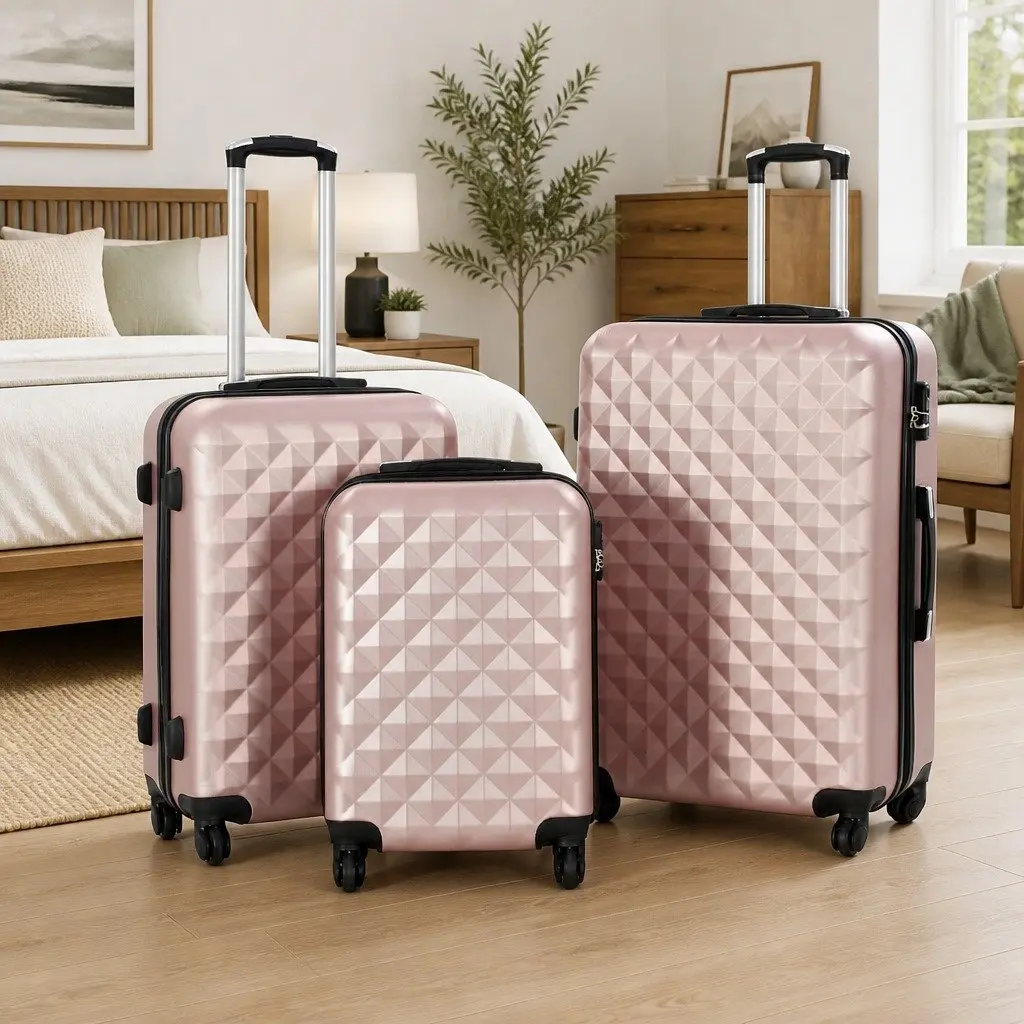 Hardcase Trolley Set 3 Piece Luggage Suitcase Gold ABS Shells Carrying Handle