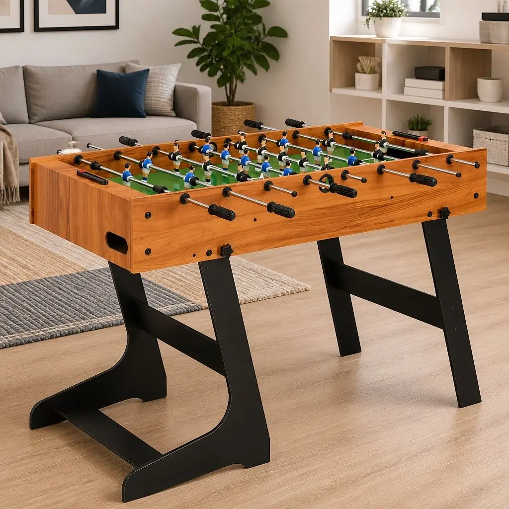 Folding Foosball Table 121cm Brown Indoor Game Room Football Soccer Competition