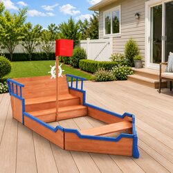 High-Quality Wooden Sandbox with Pirate Ship Theme