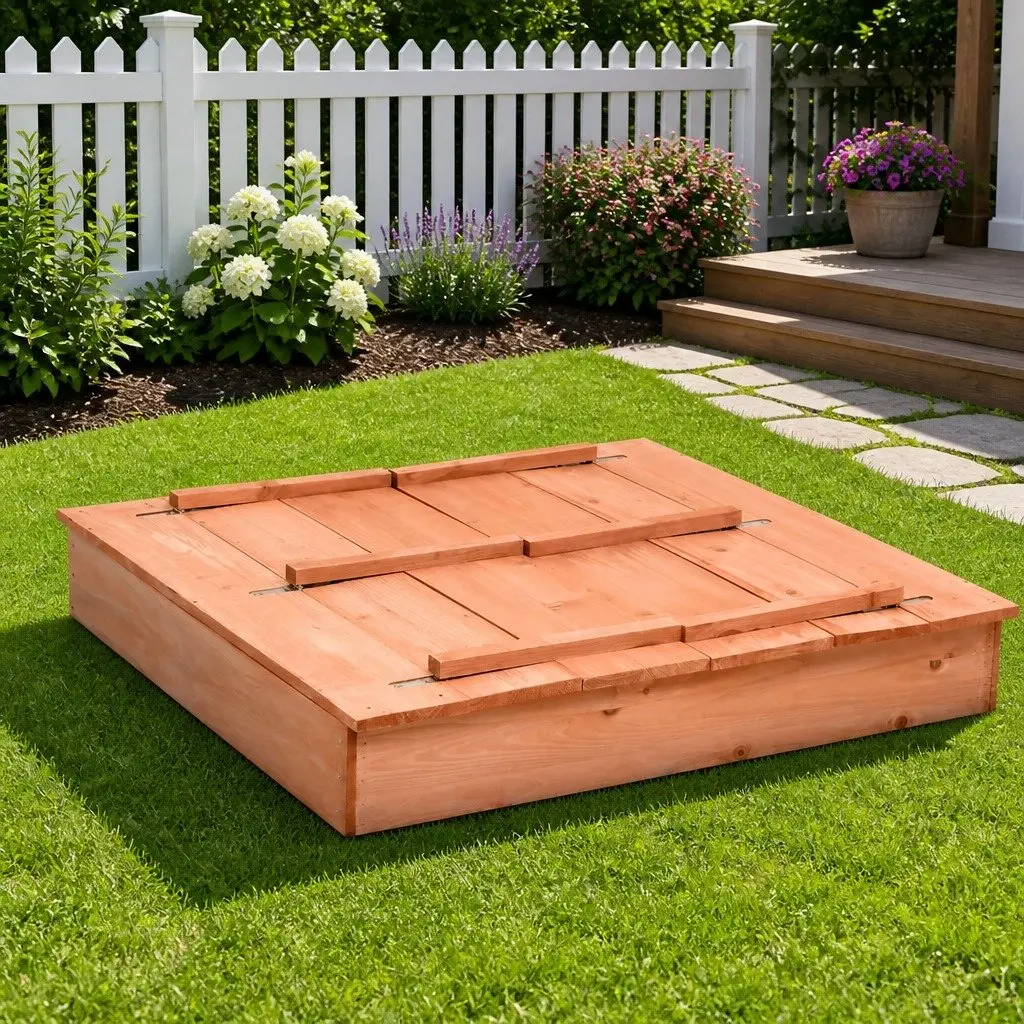 Wooden Sandbox 95x90x15cm with Folding Lid