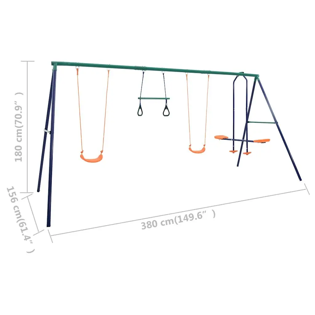 Orange Steel A-Frame Swing Set with Gymnastic Rings