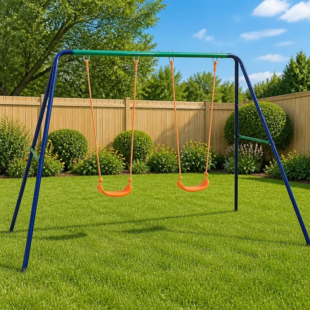Steel A-Frame Swing Set with 2 Seats for Kids