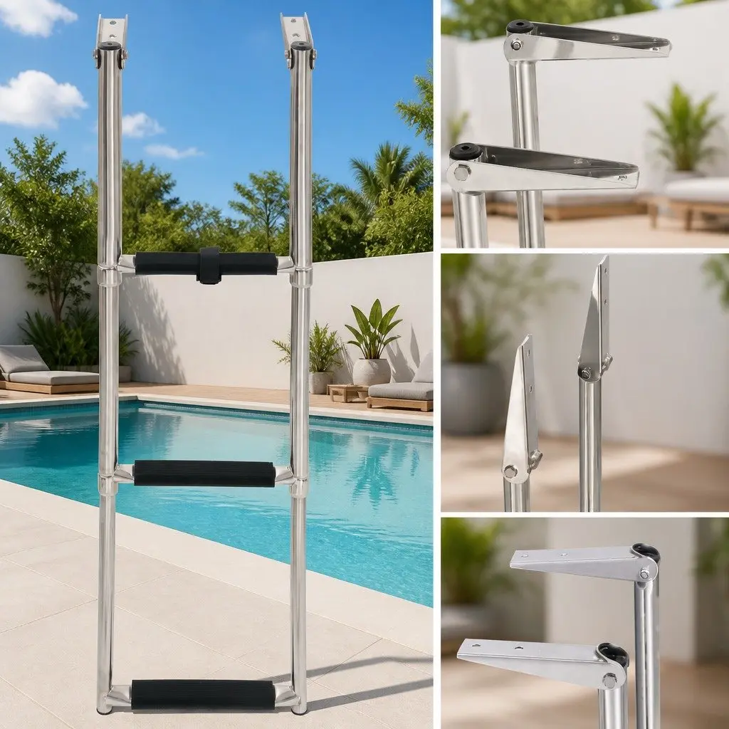 3-Step Telescopic Folding Ladder for Pools and Boats