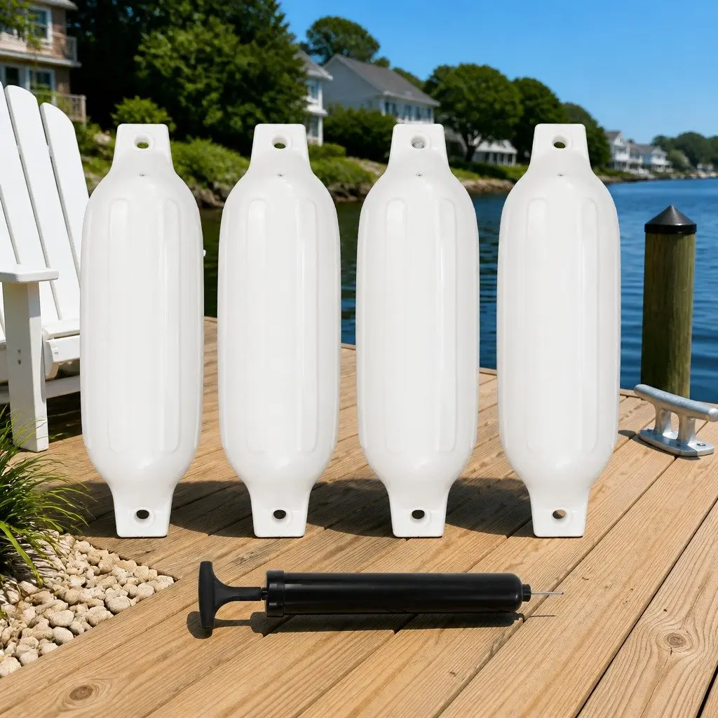 Boat Fenders PVC 41 x 11.5 cm Black 4 Piece Inflatable Docking Mooring Protection Marine Watercraft