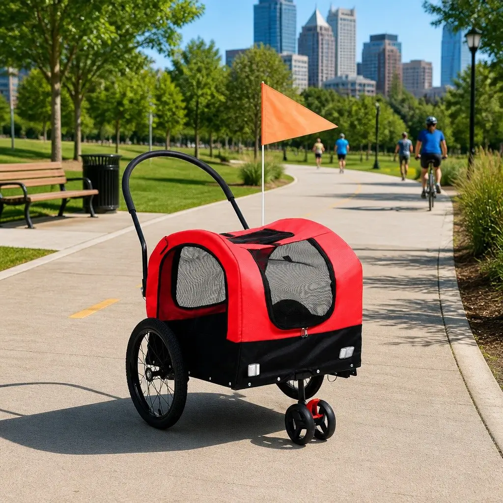 2-in-1 Pet Bike Trailer Jogging Stroller Red Black