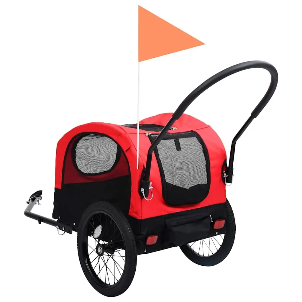 Pet Bike Trailer Jogging Stroller Steel Oxford Fabric Red Black
